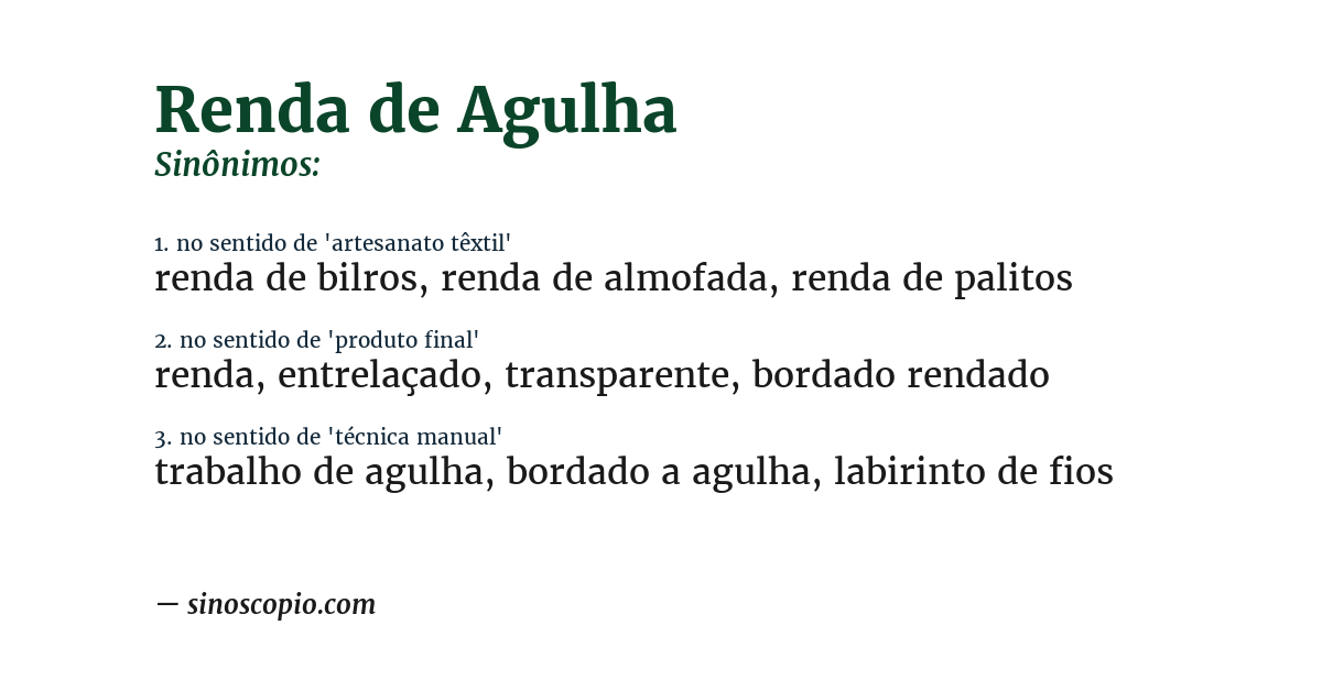 Sinônimo de renda de agulha