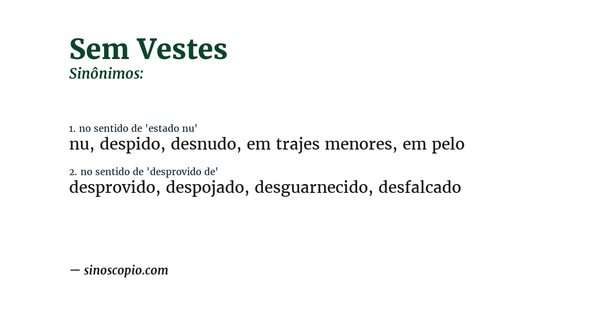 Sinônimo de sem vestes