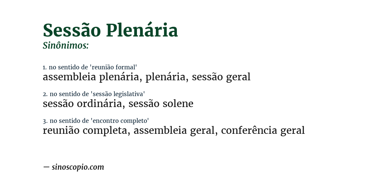 Sinônimo de sessão plenária