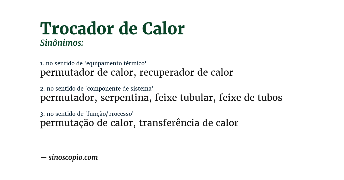 Sinônimo de trocador de calor
