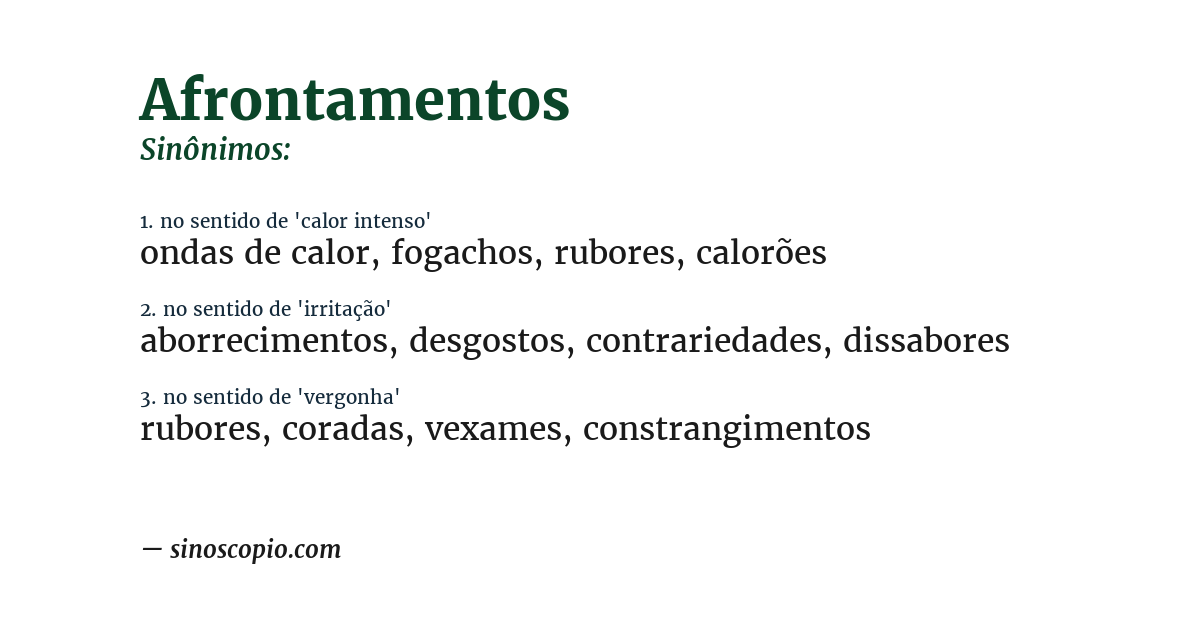 Sinônimo de afrontamentos