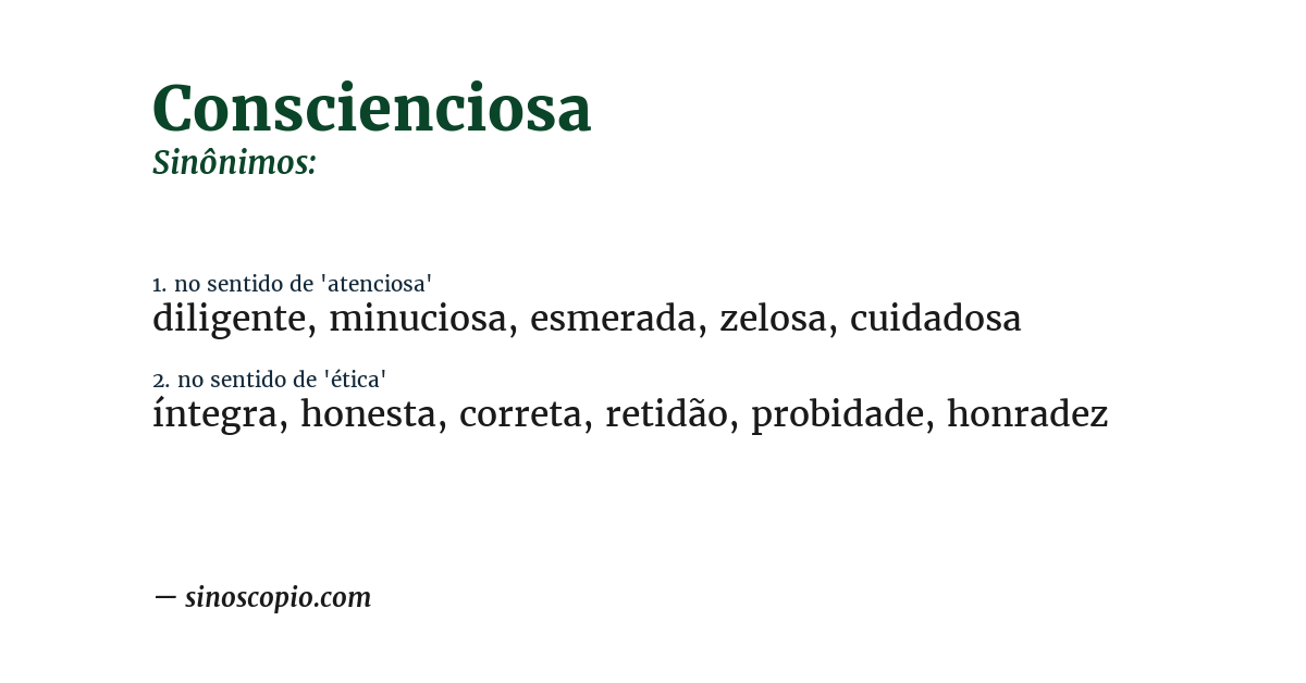 Sinônimo de conscienciosa