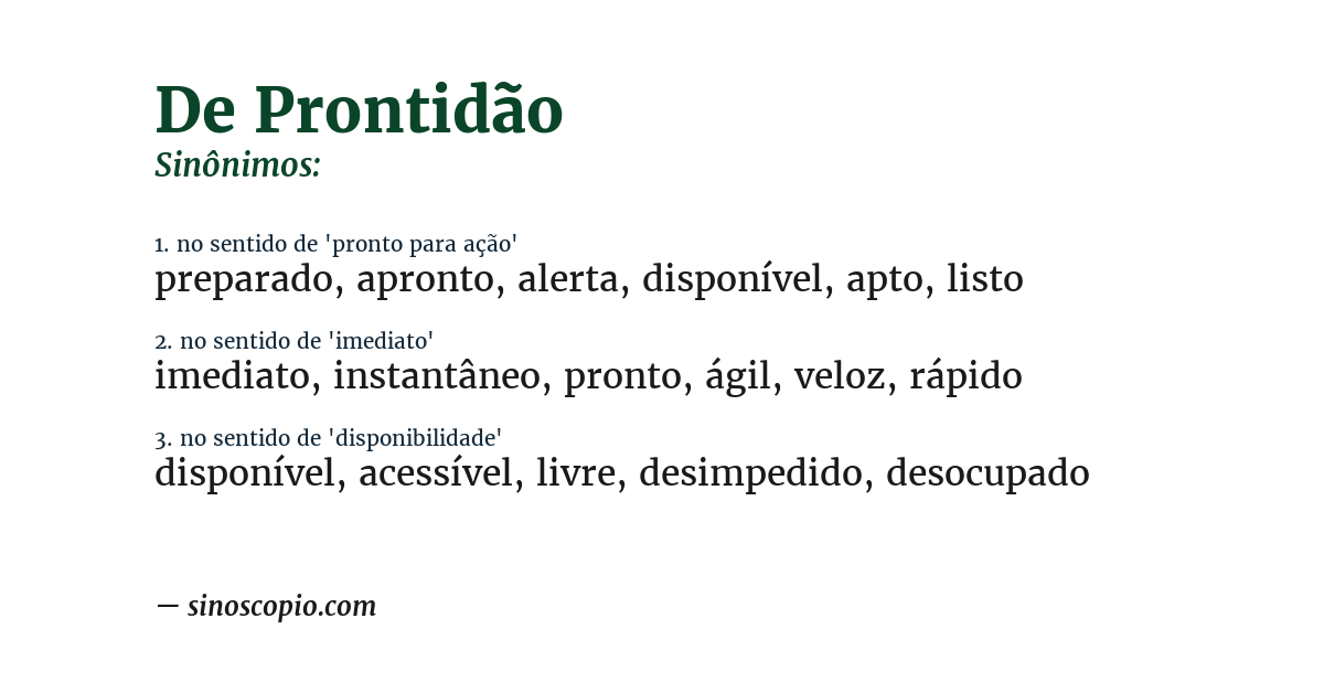 Sinônimo de de prontidão