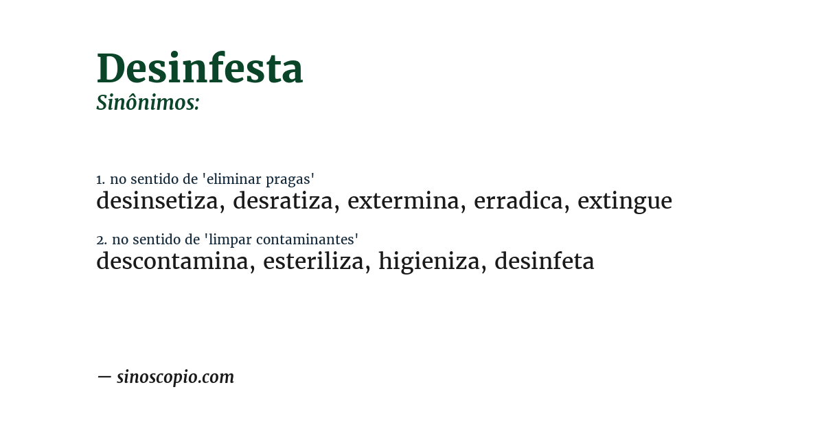 Sinônimo de desinfesta