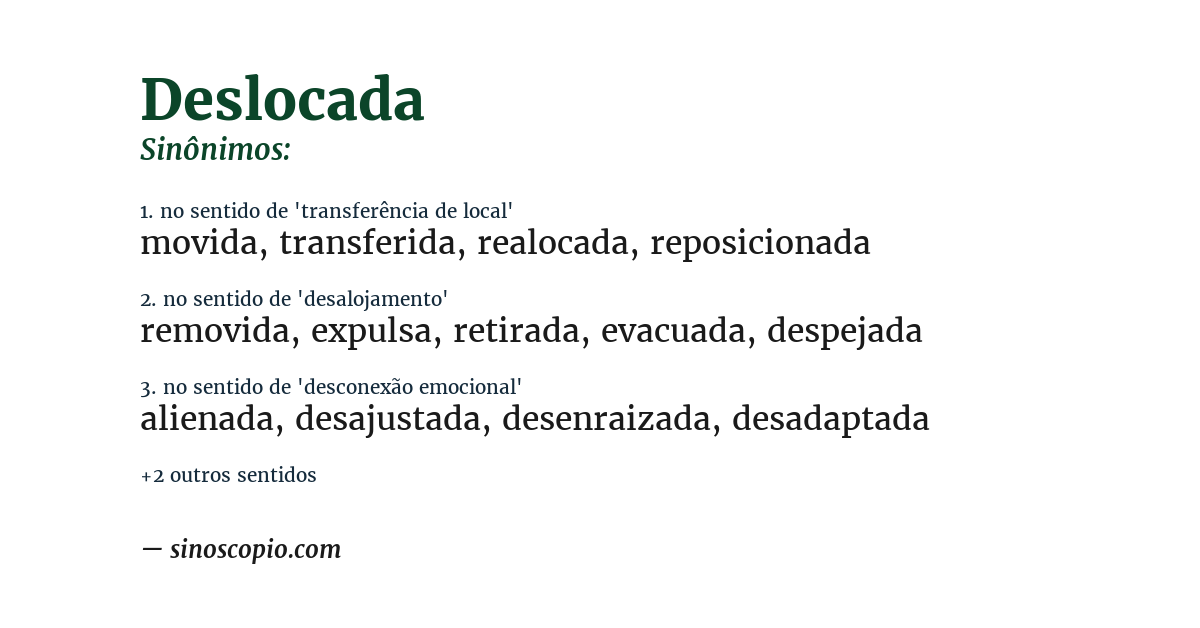 Sinônimo de deslocada