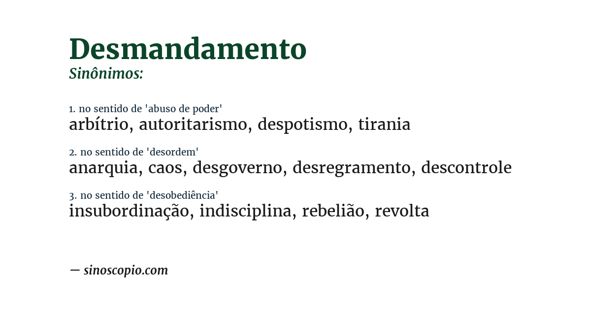 Sinônimo de desmandamento