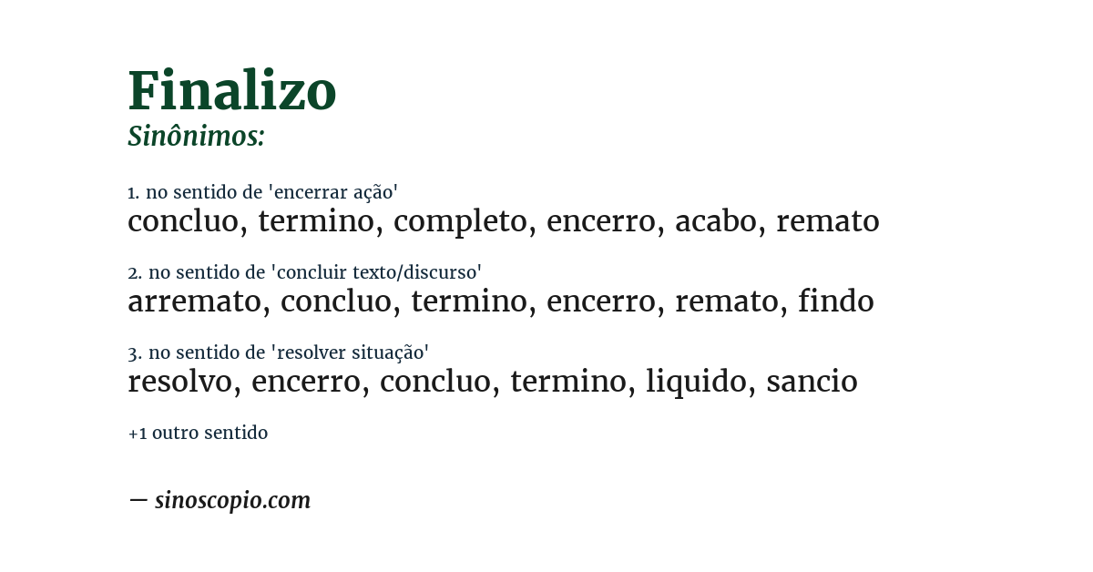 Sinônimo de finalizo