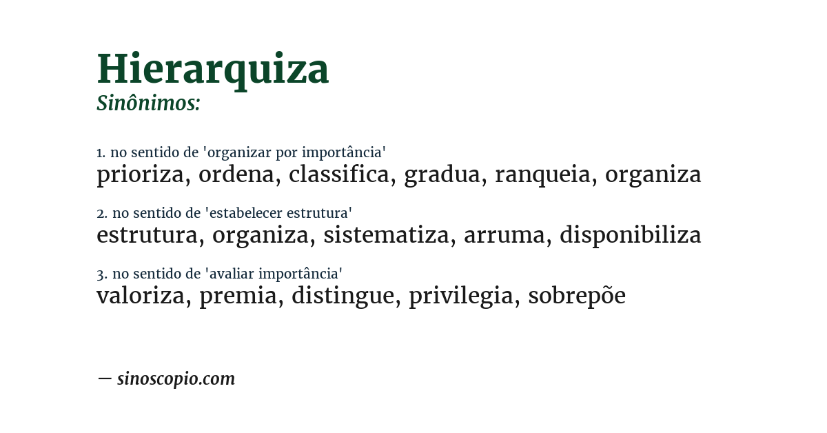Sinônimo de hierarquiza
