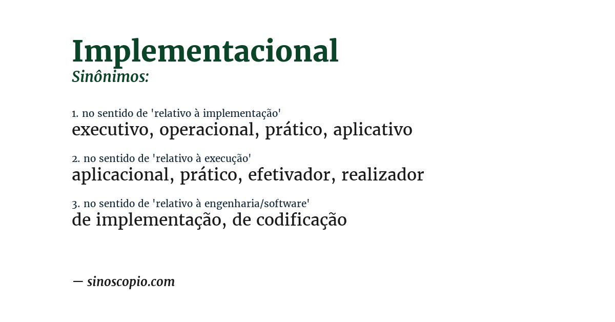 Sinônimo de implementacional