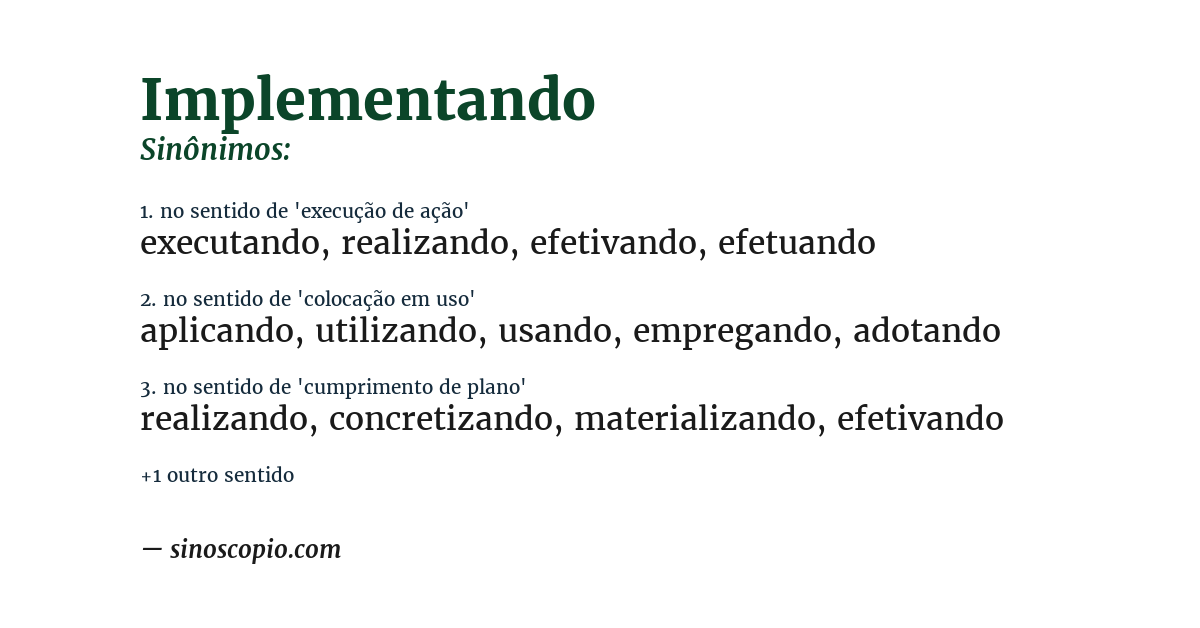 Sinônimo de implementando