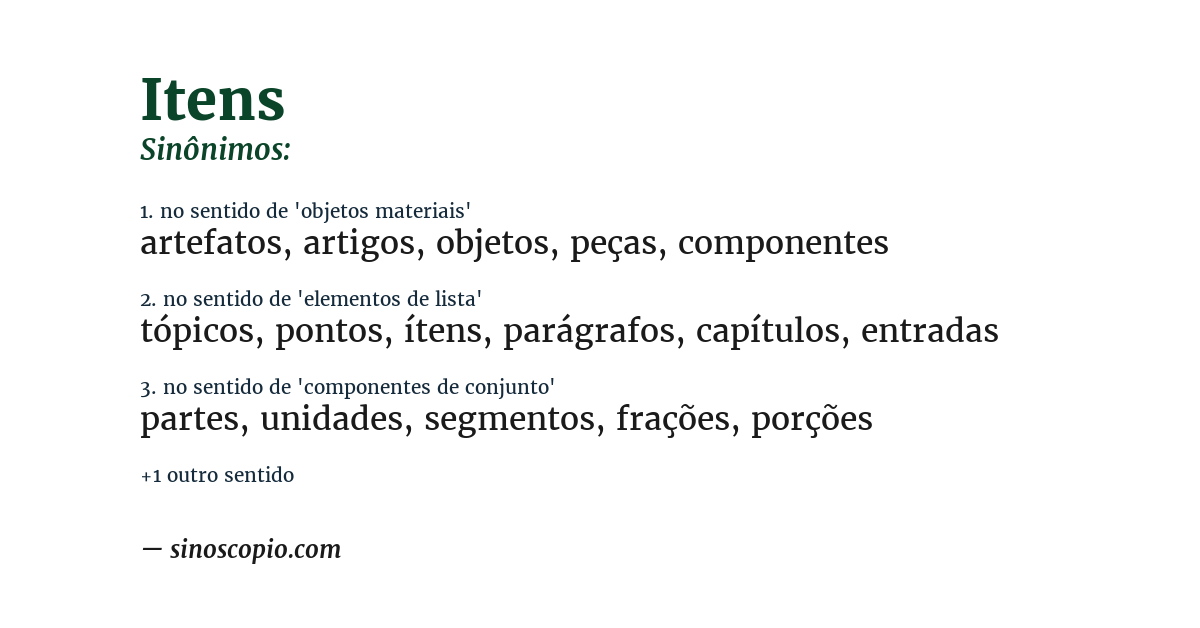 Sinônimo de itens