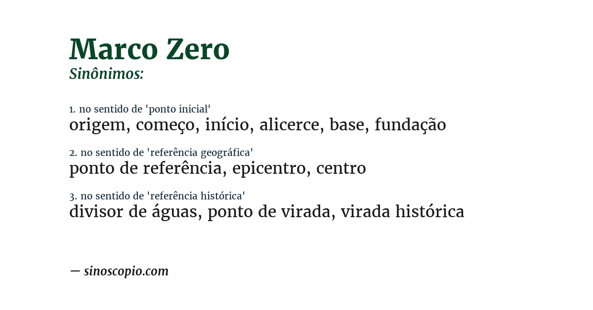 Sinônimo de marco zero