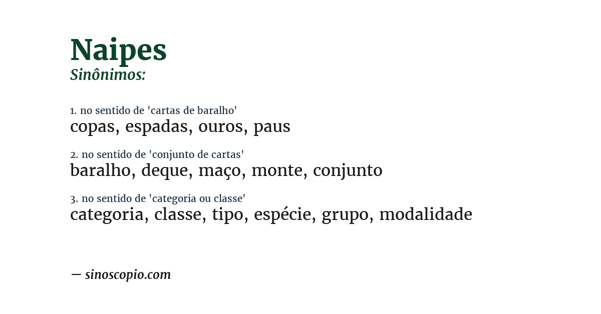 Sinônimo de naipes