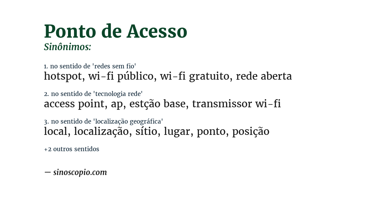 Sinônimo de ponto de acesso