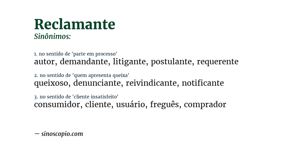 Sinônimo de reclamante