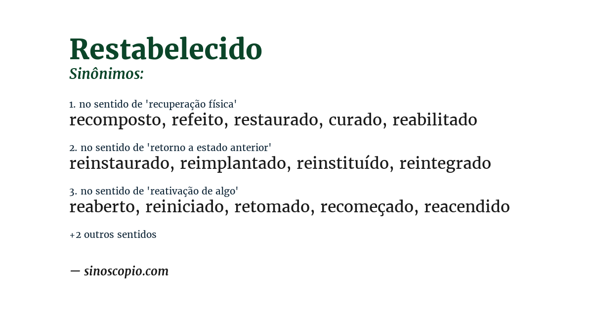 Sinônimo de restabelecido