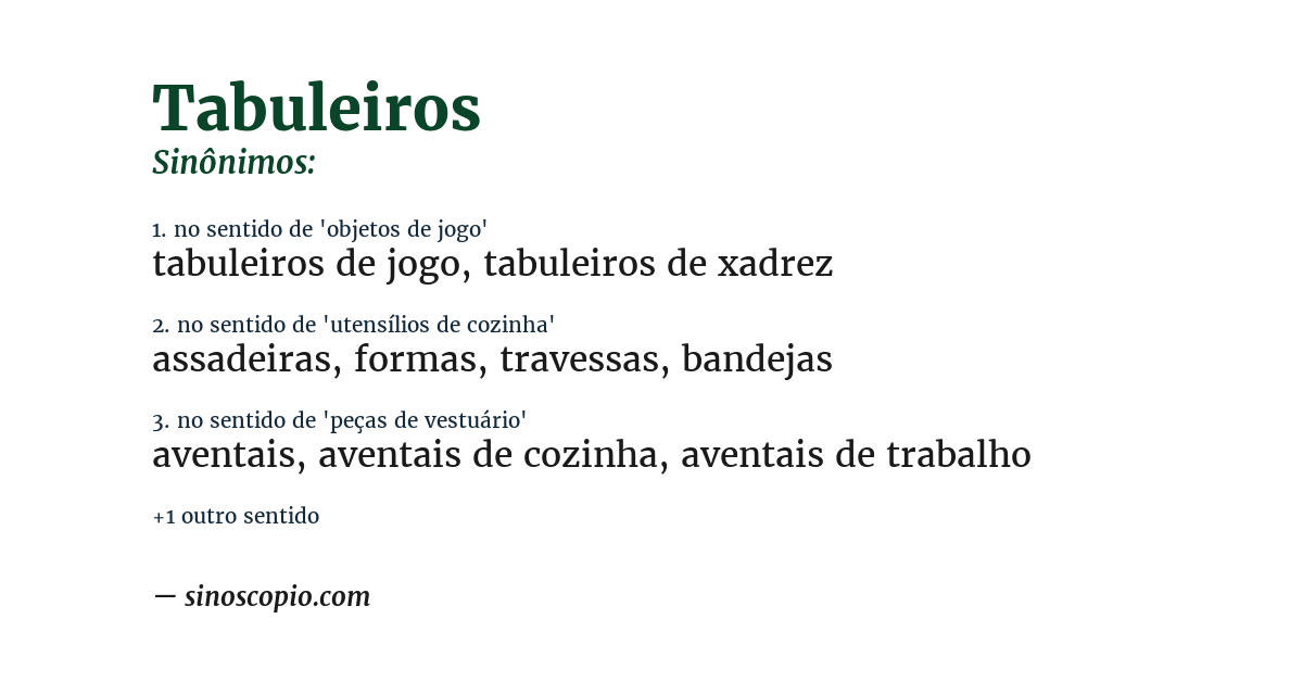 Sinônimo de tabuleiros
