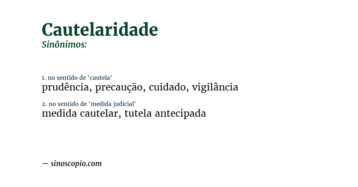 Sinônimo de cautelaridade