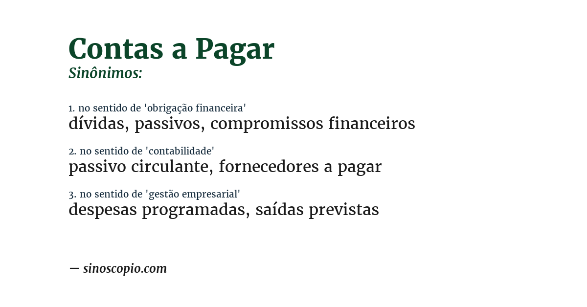 Sinônimo de contas a pagar