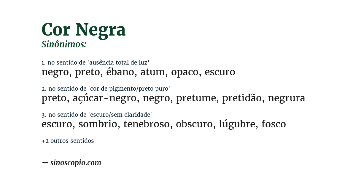 Sinônimo de cor negra