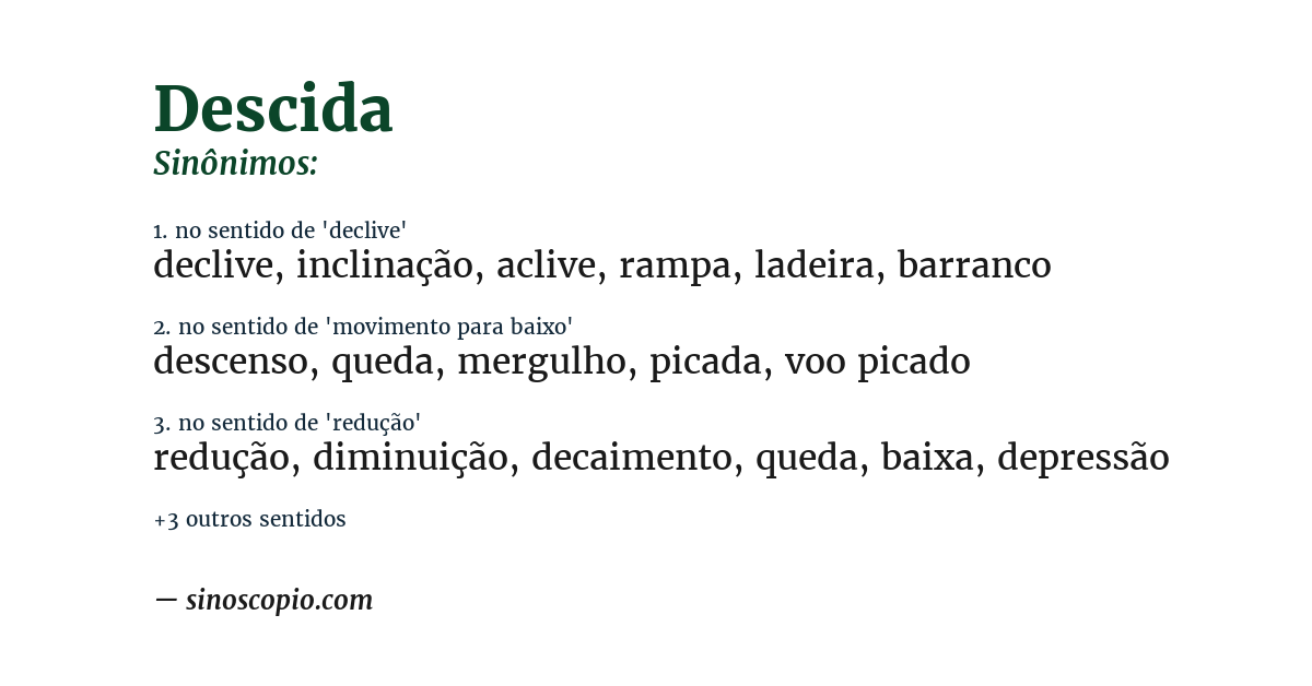 Sinônimo de descida