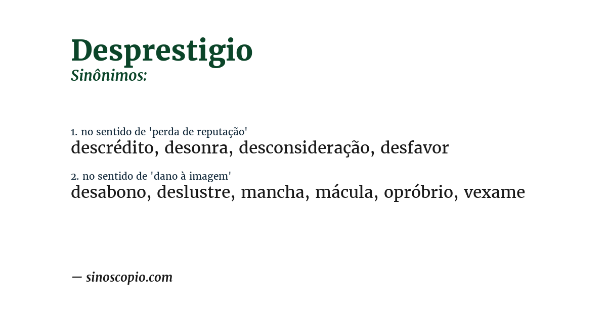 Sinônimo de desprestigio