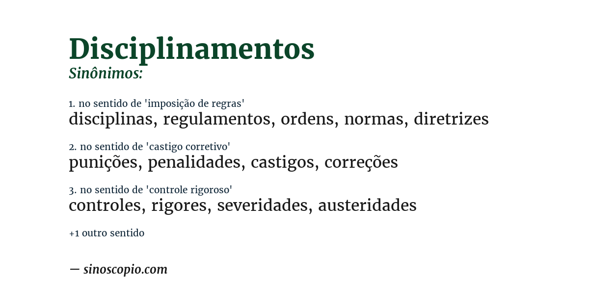 Sinônimo de disciplinamentos