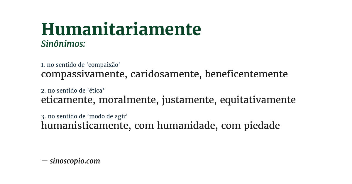 Sinônimo de humanitariamente