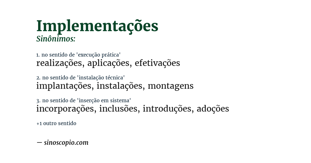 Sinônimo de implementações