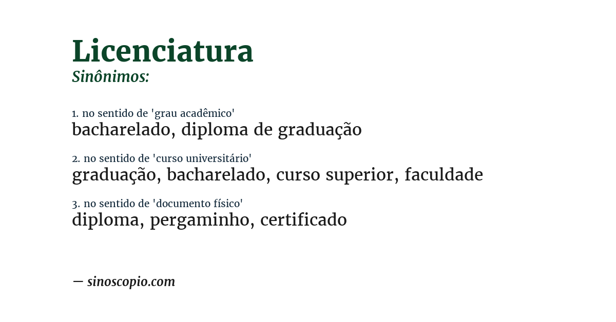 Sinônimo de licenciatura