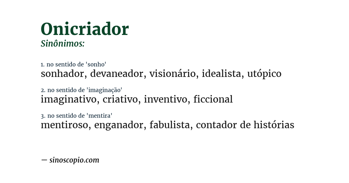 Sinônimo de onicriador