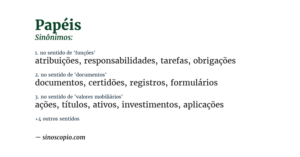 Sinônimo de papéis