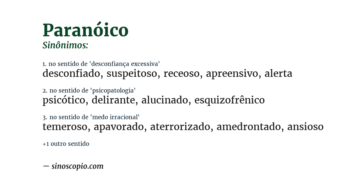 Sinônimo de paranóico