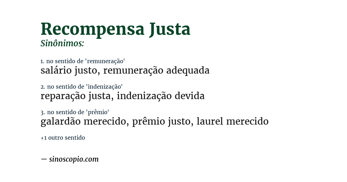 Sinônimo de recompensa justa