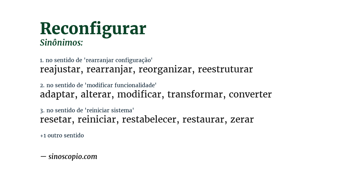 Sinônimo de reconfigurar