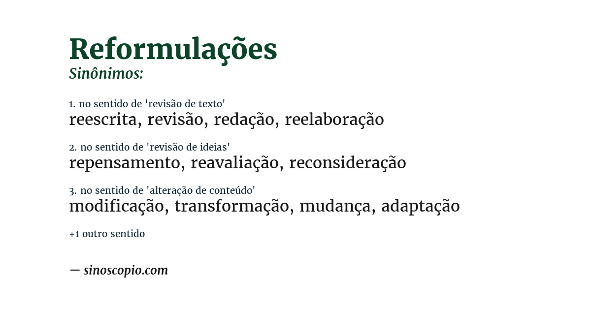 Sinônimo de reformulações
