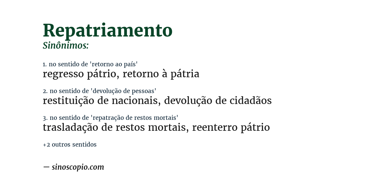 Sinônimo de repatriamento