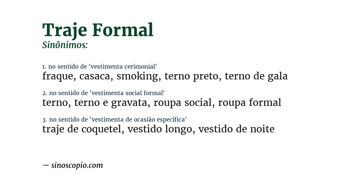 Sinônimo de traje formal