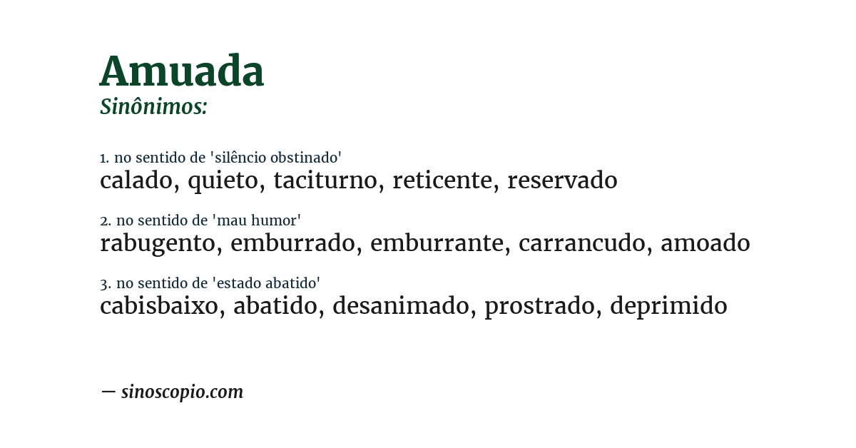 Sinônimo de amuada