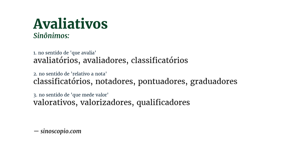 Sinônimo de avaliativos