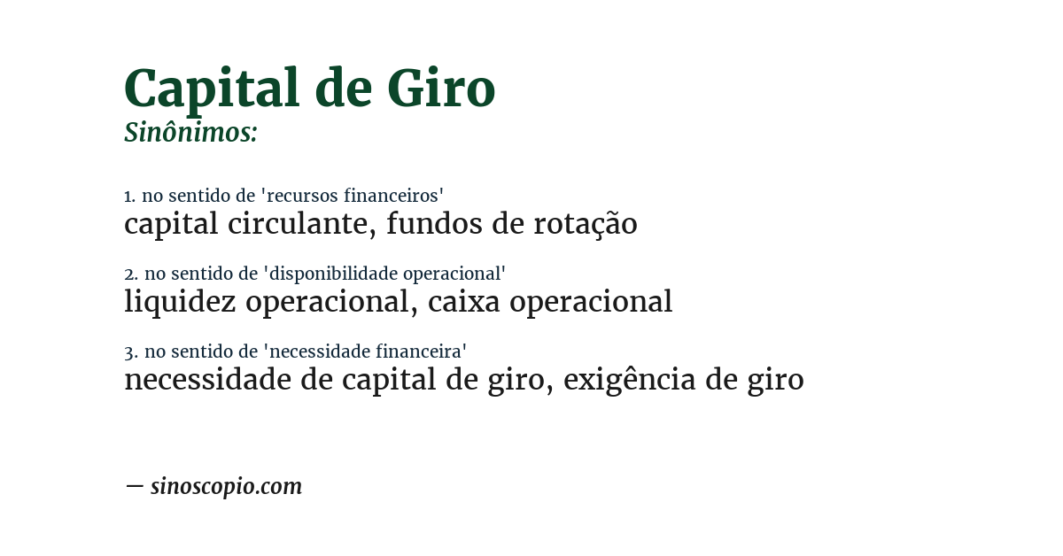 Sinônimo de capital de giro
