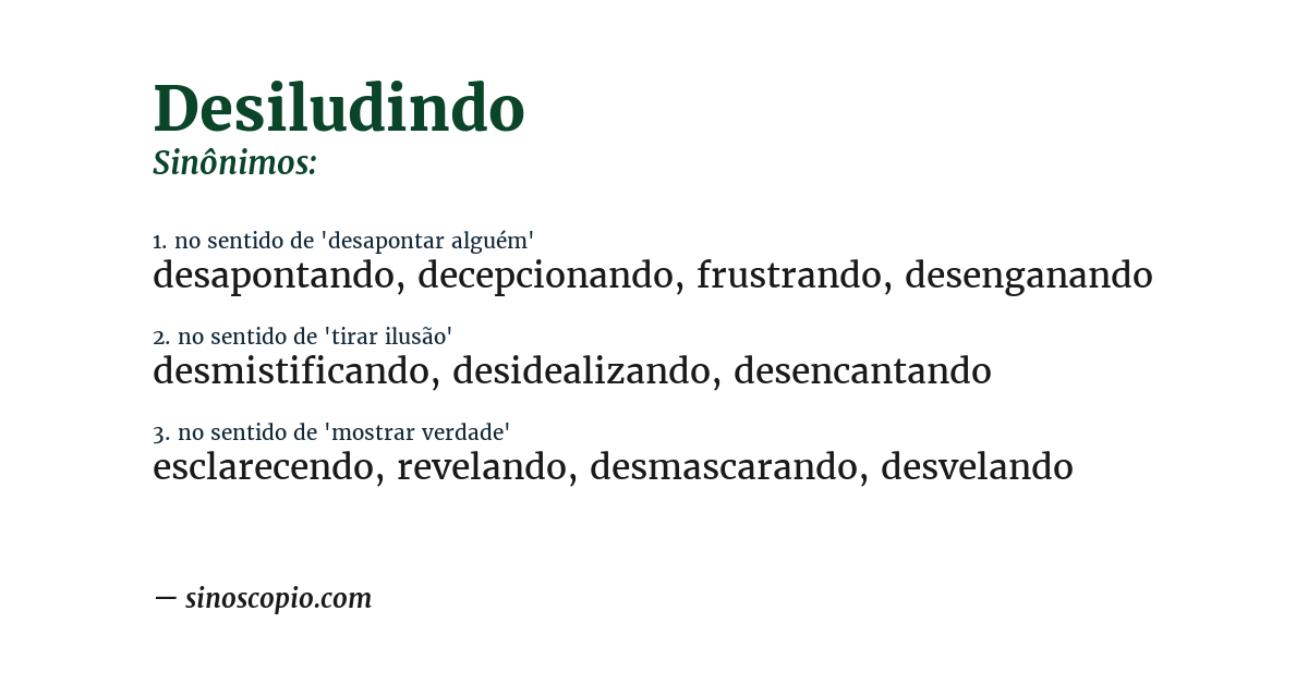 Sinônimo de desiludindo