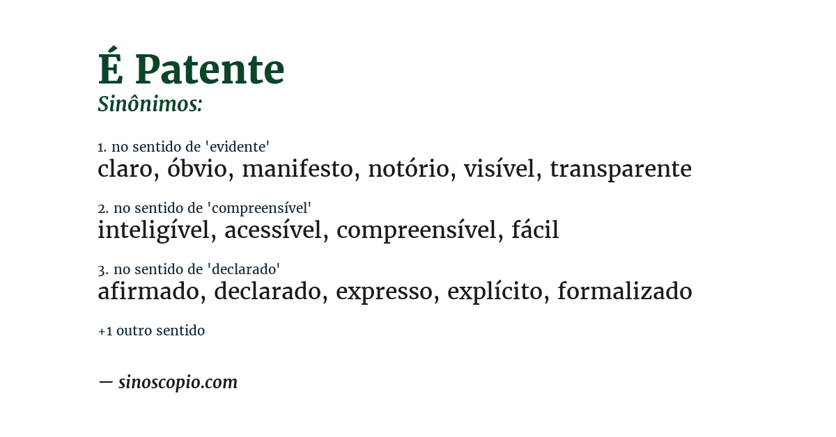 Sinônimo de é patente