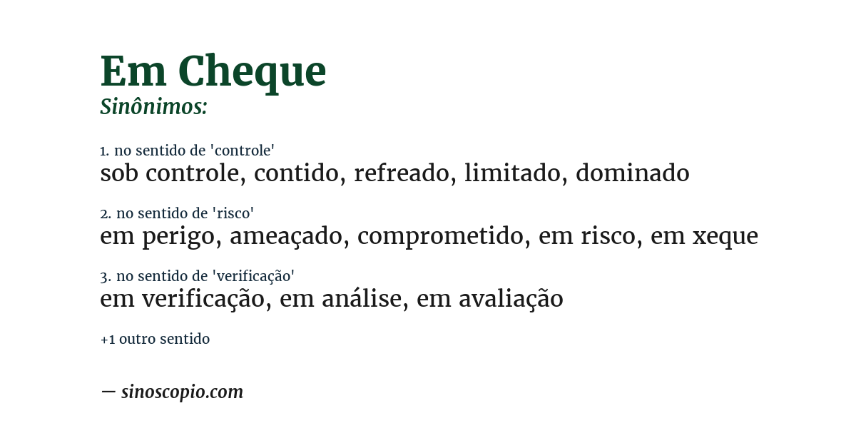 Sinônimo de em cheque