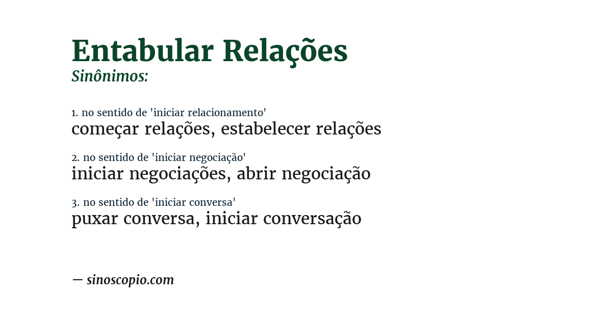 Sinônimo de entabular relações