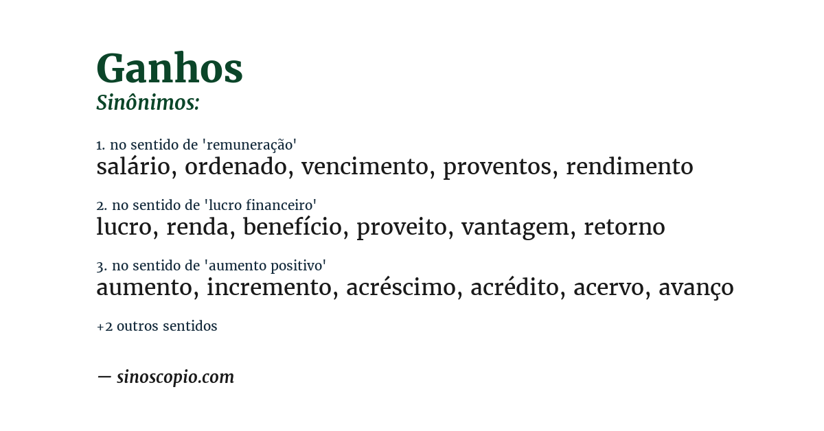 Sinônimo de ganhos