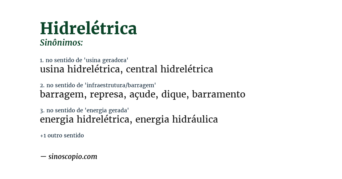 Sinônimo de hidrelétrica