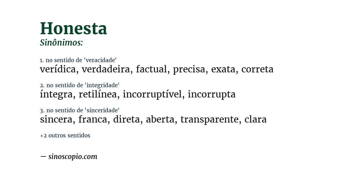 Sinônimo de honesta