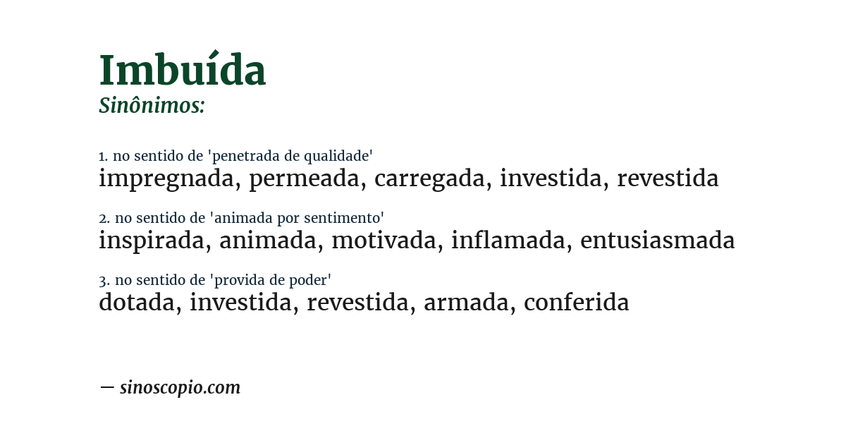 Sinônimo de imbuída