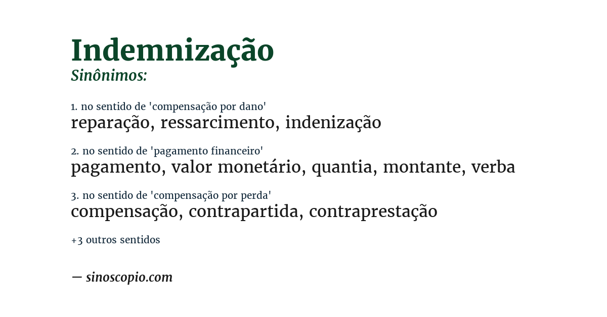 Sinônimo de indemnização